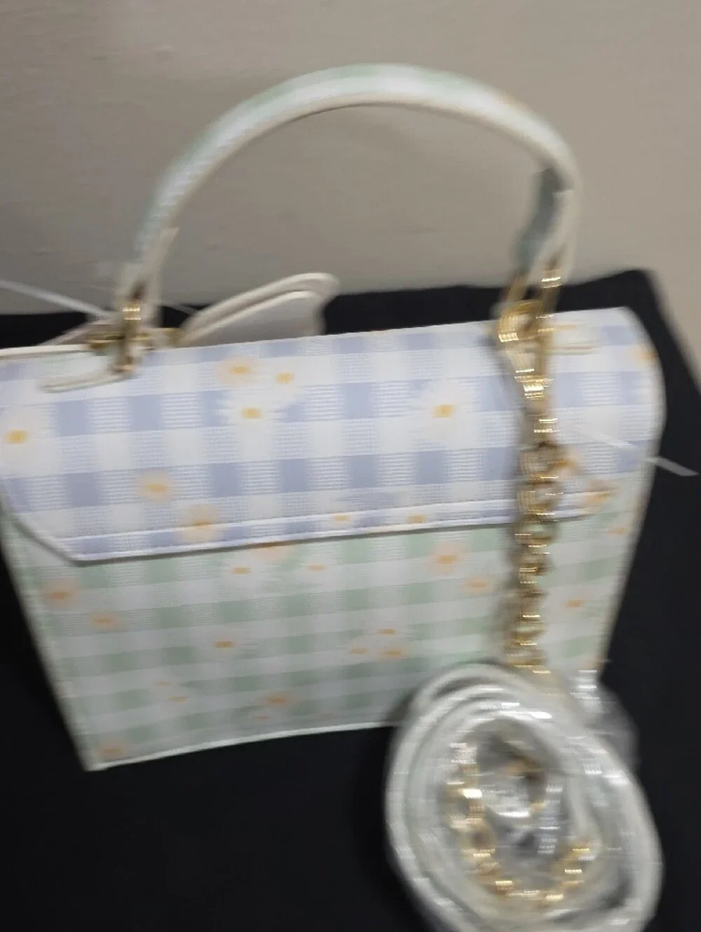 Betsey Johnson Pastel Plaid Chain-Handle Purse with White Butterfly